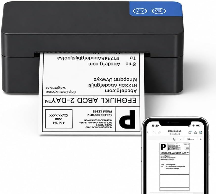 Image of Bluetooth Thermal Shipping Label Printer, 4x6 Portable Thermal Label Printer for Small Bussiness, Compatible with iPhone, Android, Windows & Mac, Widely Used for USPS UPS Amazon Shopify Etsy
