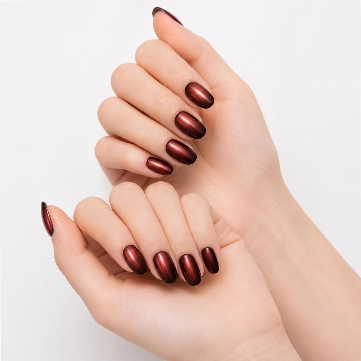 24Pcs Press On Nails for Women | Cat Eye Artificial Nail Extensions with Jelly Glue | Reusable Glossy Fake Nails | Easy Nail Art Kit for Festivals & Special Occasions | Red