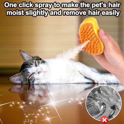 Juome Cat Steam Brush, 3 In1 Steamy Cat/Dog Brush for Shedding, Cat Steamer Brush for Massage, Multifunctional Cat Grooming Brush, Pet Hair Removal Tool Comb for Cats and Dogs (Yellow) - Thumbnail 2