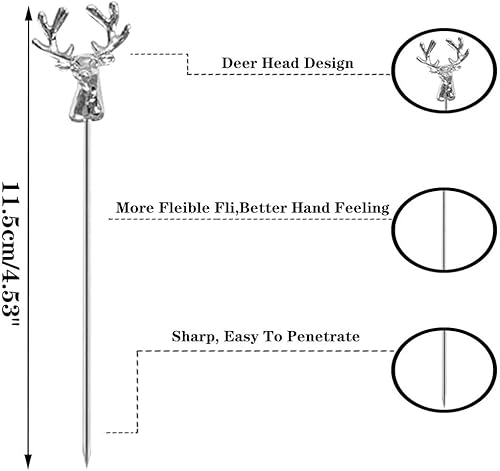 Miniatura 2 de 8 palillos de cóctel de cabeza de ciervo, palillos de cóctel de acero inoxidable, brocheta reutilizable para decoración de bar, fiesta de bar,