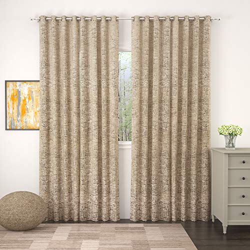 Image of Story@Home Bloom Collection Jacquard Checks Pattern Ring top Eyelet 4 Piece Door Curtain - 7 Feet, Copper Brown