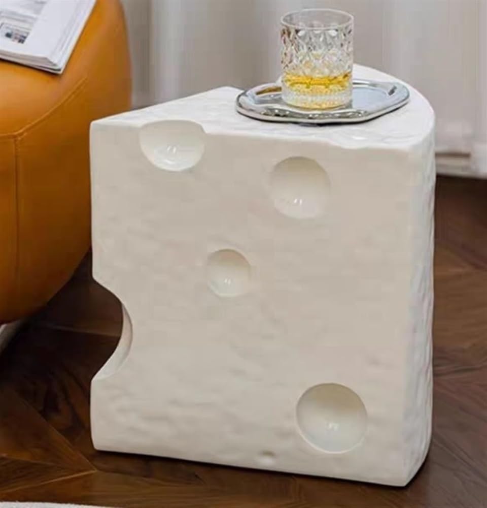 Creative Cheese Table, Triangle Resin Side Table Creative Sofa Stool Small Nightstand, Sofa Table Home Decor for Small Spaces, Living Room, Bedroom(White,Small)