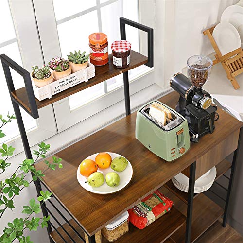 amzdeal Kitchen Bakers Rack with Storage Drawer, 4-Tier Microwave Stand with Glass Holder, 51.5Hx35.4Lx15.7W Inch, Kitchen Utility Storage Shelf, Microwave Oven Cooking Cart, Vintage Brown - Thumbnail 5