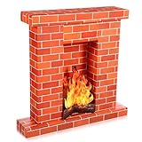 AmazingSpark 1 Set Christmas Corrugated Fireplace 35.5 x 29 x 8 Inch Cardboard Fireplace with 3D Fire Flame Prop 3D Life Size Cardboard Cutout Standup for Christmas Party Decorations (Red)