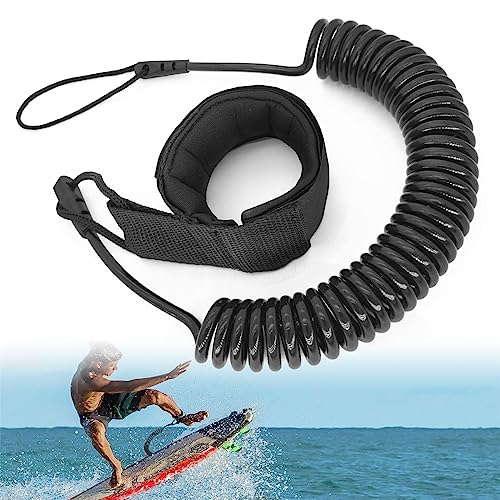 JEEZAO Leash de Tabla de Surf de 10 pies Correa de Surf TPU,Cuerda para Pierna para Kayak,Tabla de Paddle de pie,Correa Espiral Seguridad de Tobillo (Negro)