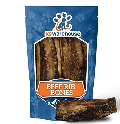 K9warehouse Beef Rib Bones for Dogs, Smoked Dog Bones for Aggressive Chewers with Meaty and Savory Beef Flavor, No Rawhide, Long Lasting Dog Chews, 6”-7” Long, Pack of 8