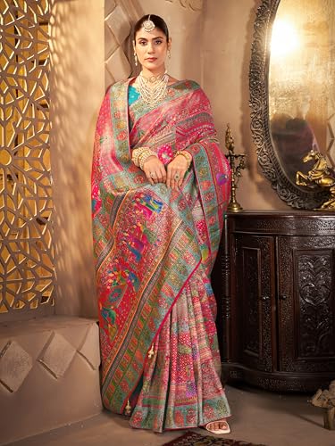 Image of Glory Sarees Women's Luxurious Dola Pure Silk Original Saree Position Print Work Madhubani Inspired Motifs Banarasi Kanjivaram Style Saree With Blouse Piece (Elegant101 Parent)