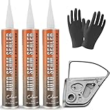 (3-Pack) Calvana Professional Automotive Seam Sealer, Polyurethane Sealant for Metal Surfaces of Cars, Trucks, and RVs, Includes 1 Pair of Gloves and Tip, Quick-Drying, Paintable, Black