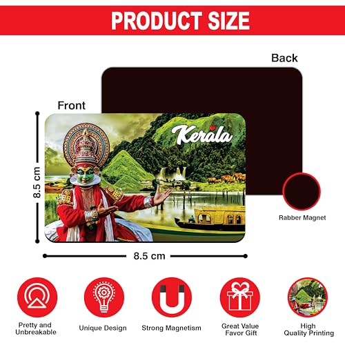 Image of Elegant Fridge Magnet with Themes |Rectangular Size Refrigerator Magnet with Magnetic Rubber Back | Pack of 1, 8.6cm X 5.4cm (Kerala)