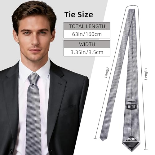 Image of Hi-Tie 63 inches Striped Paisley Extra Long Ties for Men Silk Necktie with Lapel Pin Tie Clip Big and Tall Men Formal Wedding