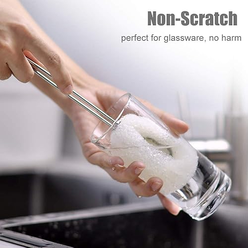 Miniatura 3 de Alink - Juego de 6 cepillos de esponja para botella con asa, sin arañazos, lavado para gases de vino/whisky, biberones de bebé, vasos con 3