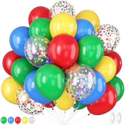 Red Yellow Blue Balloons 12 Inch Carnival Circus Balloon Matte Blue Yellow Red Green Balloon with Colourful Confetti Balloons for Kids Birthday Baby Shower Carnival Theme Party Decoration