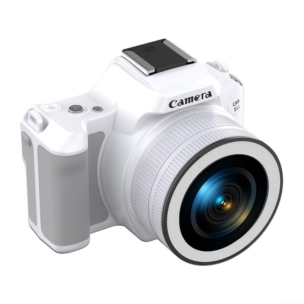 Cámara digital con sensor de 48 MP, zoom de 16X, video 2K, 12 luces LED de relleno, transferencia de archivos OTG y diseño portátil para viajes y fotografía de naturaleza (blanco)