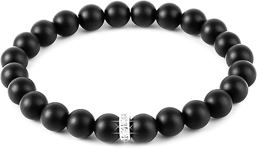 HOZEAL Pulsera de protección de ónix negro, pulsera de cuentas de ágata negra de cristal para coraje, atrae dinero, riqueza, prosperidad, hecha a