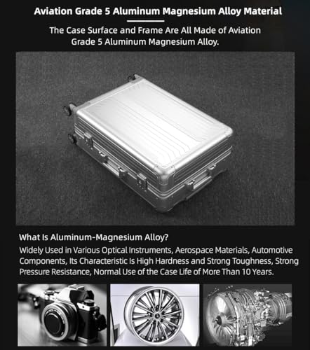 All Aluminum Magnesium Alloy Zipperless Checked Luggage, Hard Shell All Metal Carry on Luggage with 360° Spinner Wheels and Lock, Hardside Suitcase Rolling Case for Business Travel (Blue, 24 inch)4