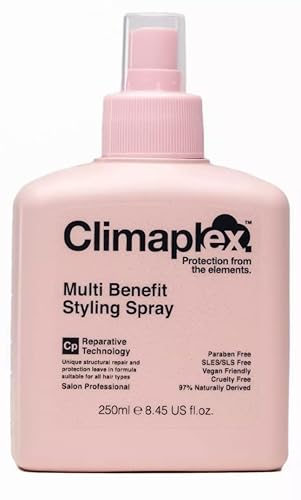C P Climaplex Multi Beneficio Styling Spray con tecnología reparadora. Coco, aguacate y manteca de karité. Añade brillo, elimina el encrespamiento,