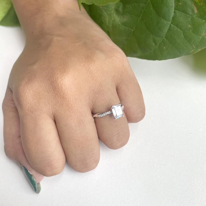 Certified Moissanite 1.00 Ct. Emerald Cut Swirl Twisted Style Bridal Engagement Ring, 14k Gold Finish Emerald Moissanite Ring For Women