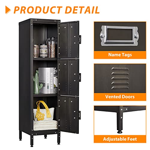 Anxxsu Metal Storage Locker, Lockable Employees Metal Locker With 3 Doors, 47.3" Height Steel Locker With Adjustable Feet For Home, School, Office, Gym (Retro) #TOP3