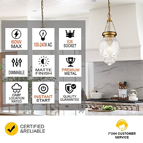 Dsmjfu Brass Gold Glass Ceiling Pendant Light Kitchen Island Lighting Farmhouse Vintage Hanging Light Fixture For Dining Room, Entryway, Sink, Breakfast Nook #TOP2