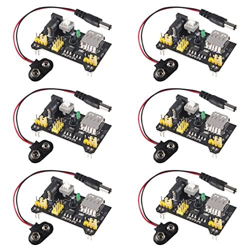 AITIAO 6Pcs MB102 3.3V/5V Breadboard Power Supply Module with 6Pcs 9V Battery Clip Buckle T-Type Power Cable Male 2.1MM DC Jack Plug