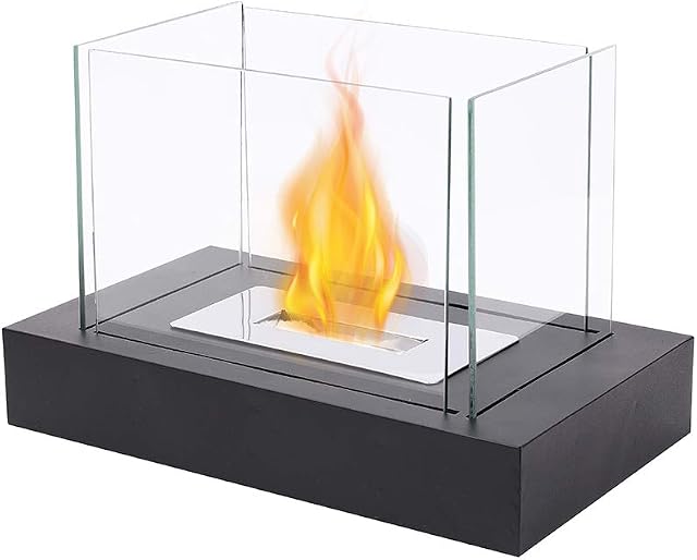 JHY DESIGN Rectangular Tabletop Fire Bowl Pot with Four-sided Glass 34cmL Portable Tabletop FireplaceClean-Burning Bio Ethanol Ventless Fireplace for Indoor Outdoor Patio Parties Events