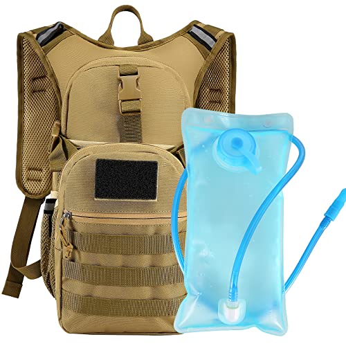 Sucipi Trinkrucksack mit 2 l Trinkblase, leicht, Isolierung, Wasserrucksack zum Wandern, Laufen, Klettern, Jagen, Radfahren (Bräunen) Cover