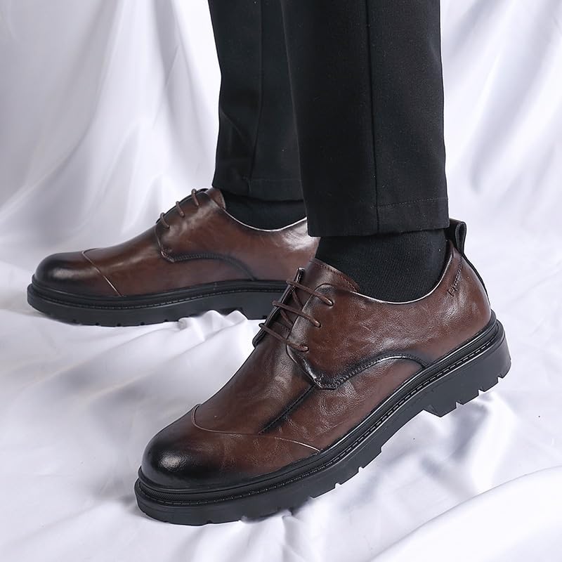 Men's Genuine Leather Low Oxford Fashion Classic Carved Lace Up Leather Low Heels Dress Shoes Comfortable Pointed Toe Loafers Shoes3