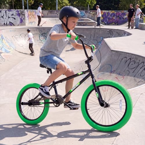 Goplus Freestyle BMX Bike, 20" Trick Bicycle w/ 360 Degree Steering, 4 Pegs, Adjustable Seat, U-Brake, High Carbon Steel Frame for Beginner Riders, Training Bike for Teens Adults (Green)