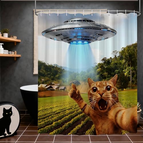 Image of Extra Tall Shower Curtain XL Fun Cat Novelty, 70 x 84 Inchs | for Extra Long 84 Inchs Shower, Funny Cool Animal Design, Large Bathroom Decor Sets Waterproof Cloth Fabric, with Hooks