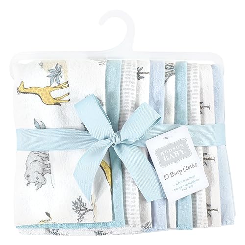 Image of Hudson Baby Unisex Baby Cotton Poly Flannel Burp Cloths, Boy Safari World 10-Pack, One Size