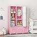 MAGINELS Kids Closet Baby Wardrobe Dresser for Kids Bedroom Nursery Armoire Clothes Hanging Closet with Doors, Pink, 12 Cubes