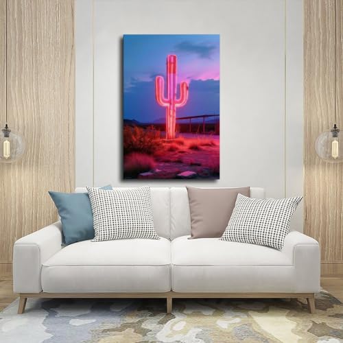 Poster toile cactus néon grand format 50x76 cm haute définition