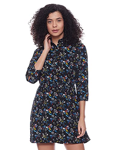 Image of Easybuy Women's Rayon A-Line Below The Knee Casual Dress (SU21AC02LW Black XS)