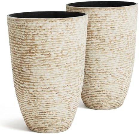 Worth 9 Gallon Tall Round Planters Set of 2-14" Dia x 21" H Stone...