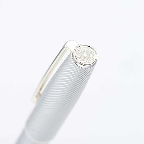Miniatura 5 de HONG DIAN Pluma estilográfica A3 de aluminio plateado, punta extrafina, diseño de lujo, bolígrafo de escritura suave con convertidor y estuche