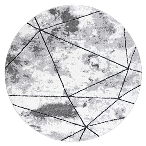 Tapis moderne cosy gris pour salon avec triangles géométriques structurels - 5