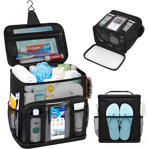 Shower Caddy Portable for College Dorm, Hanging Travel Toiletry Bag with Phone Pocket & Waterproof Bottom Cover,Quick-Dry Mesh Shower Bag,Dorm Room Essentials for Guys & Girls,Cruise Essentials 2026