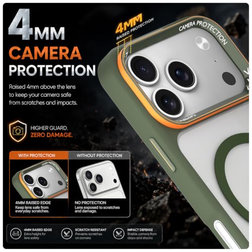 Image of Pikkme Back Cover for iPhone 17 Pro Max | Shockproof | Mag-Safe Compatible | Hard Transparent Back | Premium Raised Camera Protection | Bumper Case (Green Mag-Safe)