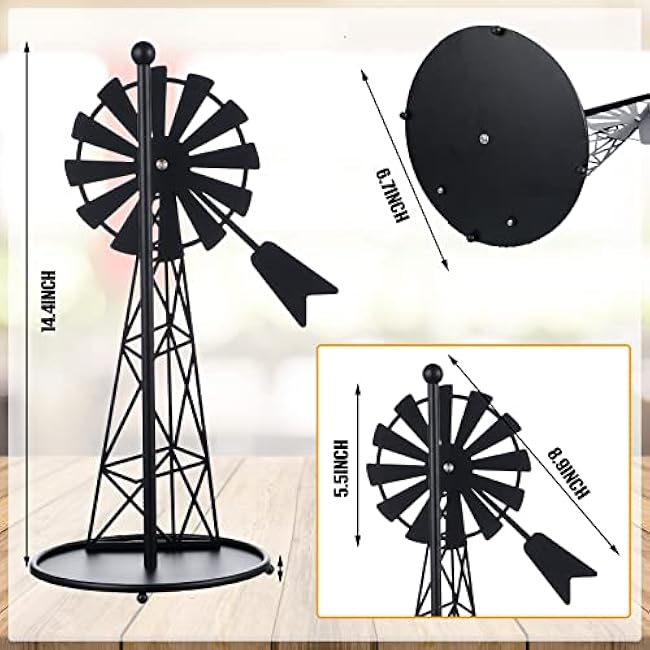 Vesici Windmill Paper Towel Holder Western Farmhouse Standing Paper Towel Roll Holder Black Countertop Metal Farm Decor Rustic Country Kitchen Rack for Kitchen Bathroom Home, 14.4 Inch