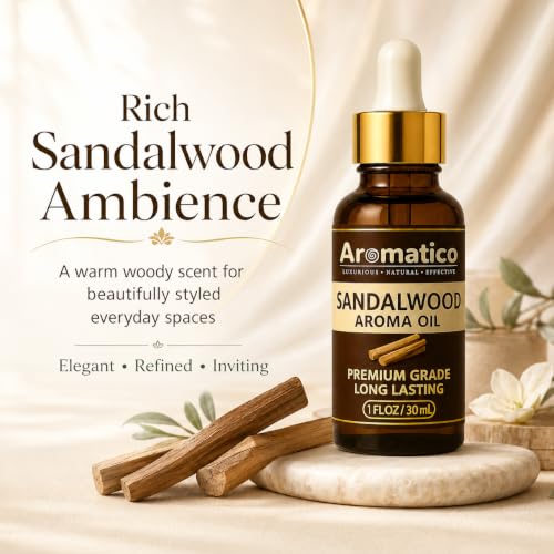 Image of AROMATICO Sandalwood Diffuser Oil, Natural Fragrance for Aromatherapy, Meditation & Concentration | for Diffusers, Air Fresheners 30ml