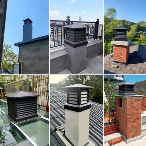 Cone Top Chimney Cap with Louvered Screen - 11.8"x11.8" Square Rain Cover for Fireplace & Wood Stove, Flue Vent Guard, Durable Outdoor Protection