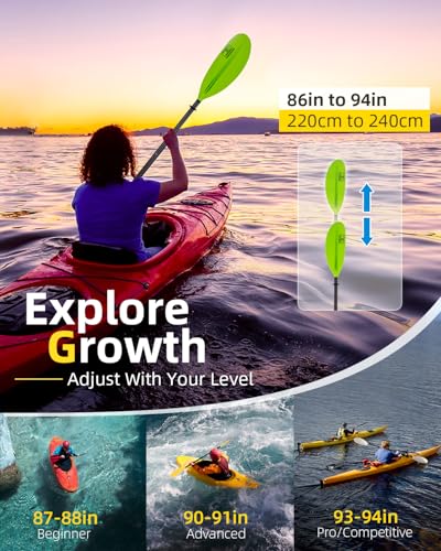 Image of OCEANBROAD Kayak Paddle 230CM /90.5 Inches Carbon Shaft Kayaking Boating Oar with Paddle Leash