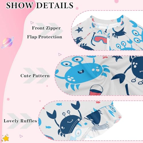 CaTaKu Girls One Piece Swimsuit Cute Crab Print Bathing Suit Long Sleeve UPF 50+ Rash Guard Swimwear 3-12Y3