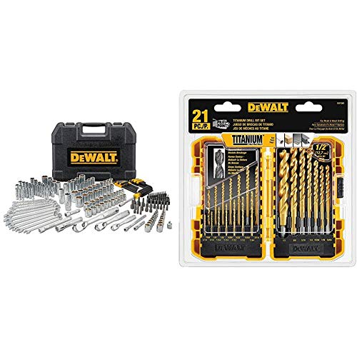 DEWALT Mechanics Tool Set, 205-Piece (DWMT81534) & Titanium Drill Bit Set, Pilot Point, 21-Piece (DW1361)