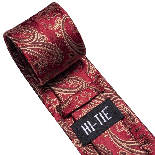 Image of Hi-Tie Paisley Floral Ties Set for Men Silk Mens Stripes Necktie Pocket Square Cufflinks Set Formal Business