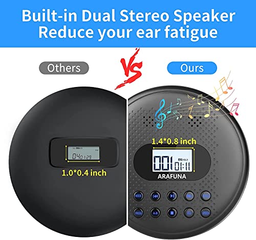 Arafuna Lecteur CD Portable avec Haut-parleurs et Batterie Lithium Intégré de 1400 mAh, Lecteur CD avec Protection Anti-Saut, Baladeur CD avec Casque et câble AUX – Image 3
