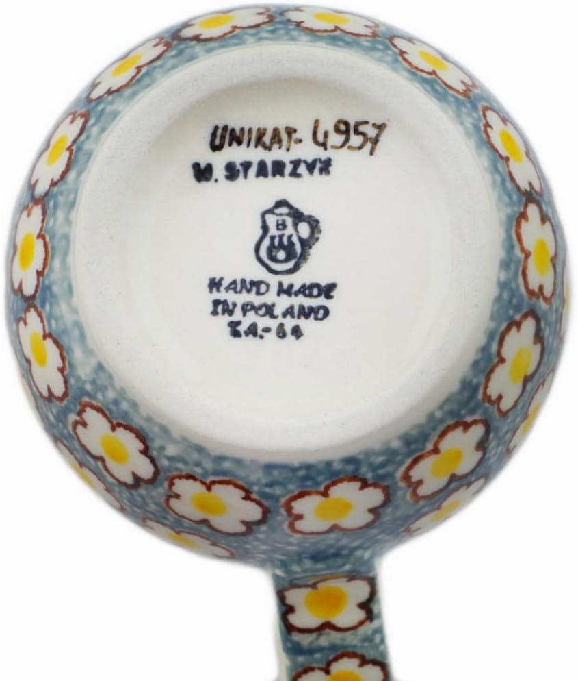 Polmedia Polish Pottery Creamer UNIKAT - Popcorn Daisies Pattern Handmade in Boleslawiec Poland by Ceramika Artystyczna + Certificate of Authenticity