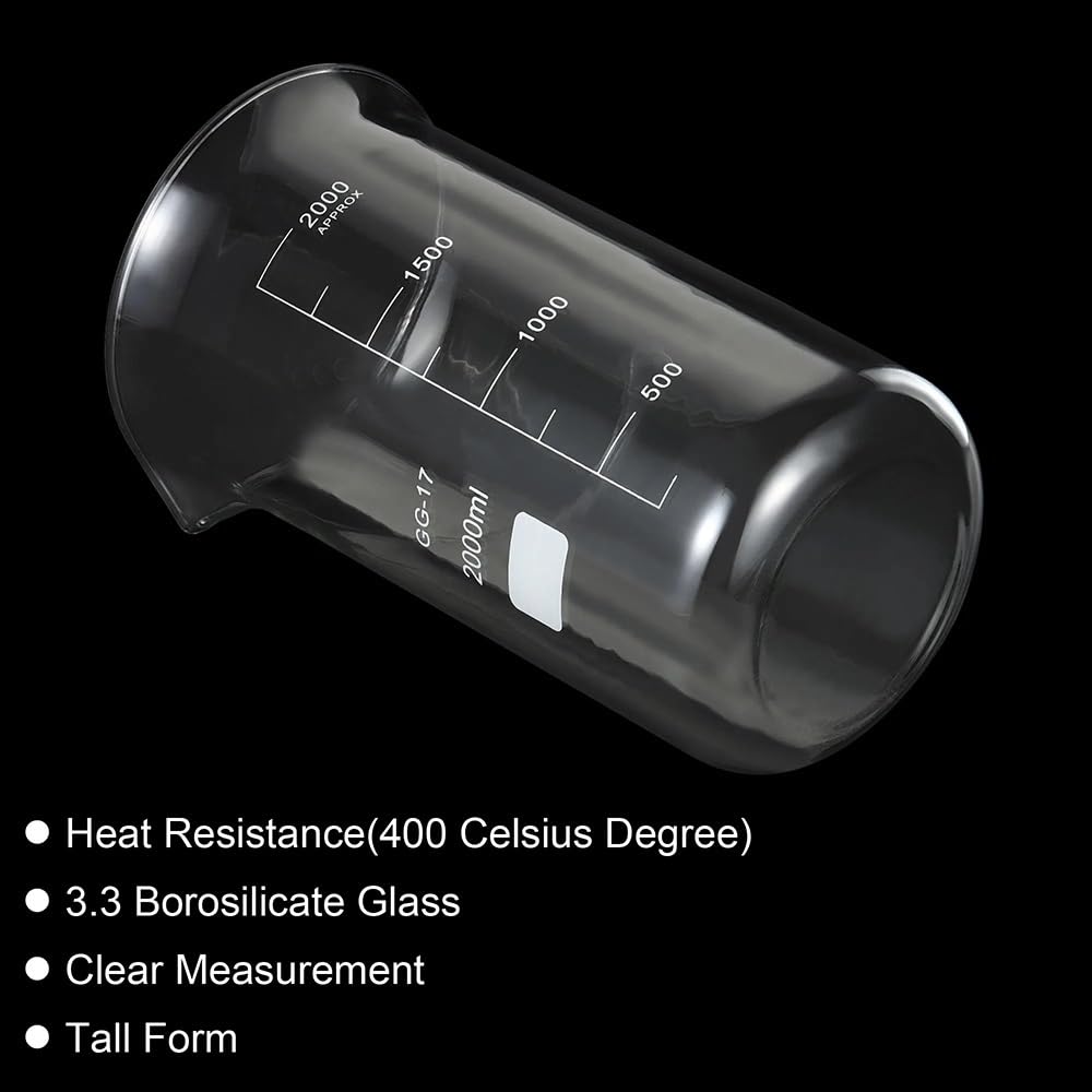 Becherglas aus Borosilikatglas, Messbecher aus Borosilikatglas, Laborbecher, 50–2000 ml, hitzebeständig(2000ml)