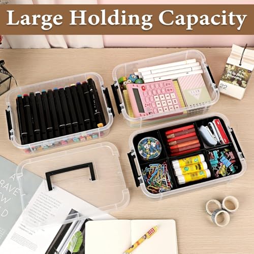 Image of plastic boxes for Storage transparent boxes for storage, Portable & Stackable Space Saving Organiser with Lid for Medicine, Jewelry, Arts & Crafts, Buttons, Beads (Black, 4 TIER WITH 1 TRAY)