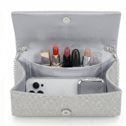 Image of Bow Rhinestone Evening Clutch Purses for Women Weddings Party Prom Diamond Glitter Sparkly Handbag with Detachable Chain